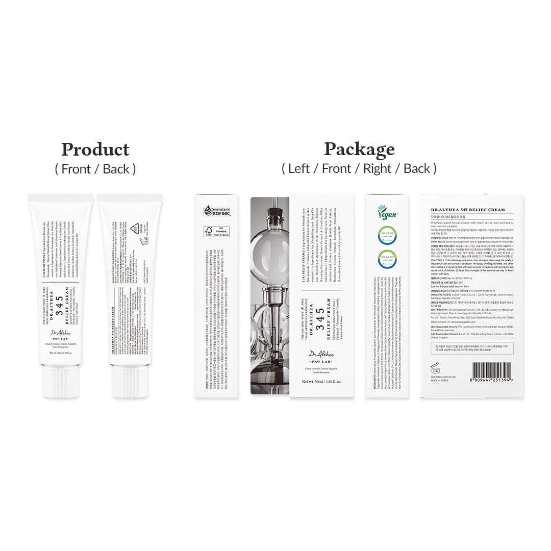 Dr.Althea 345 Relief Cream | Daily Face Moisturizer for Soothing Recovery and Blemish Care with PDRN & Niacinamide | Korean Vegan Skincare for All Skin Types | 50ml (Pack of 1)